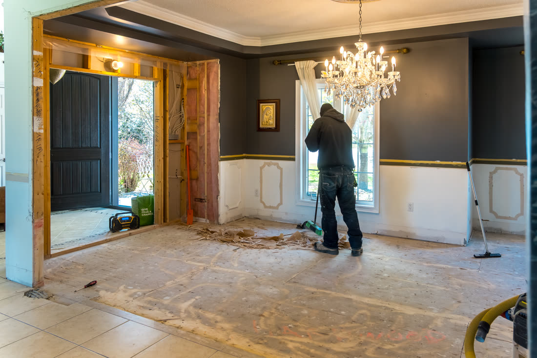Demolition in a chandelier dining room