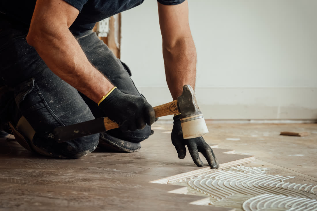 Tile setting closeup
